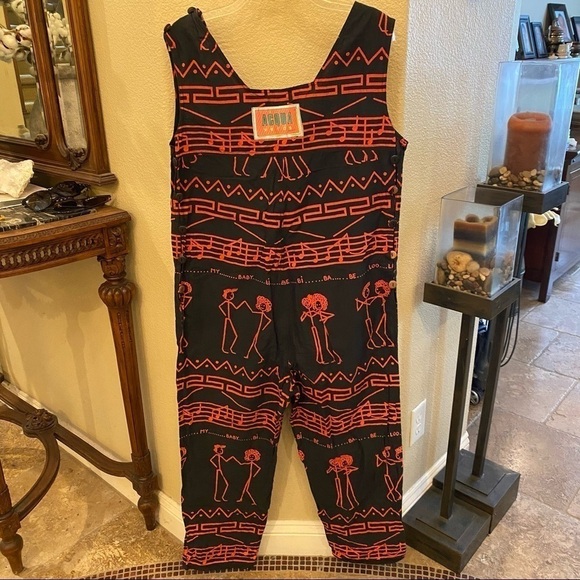 Vintage ACQUA VERDE Paris People Stick Graphic Jumpsuit -Small-Made in France - Picture 6 of 10